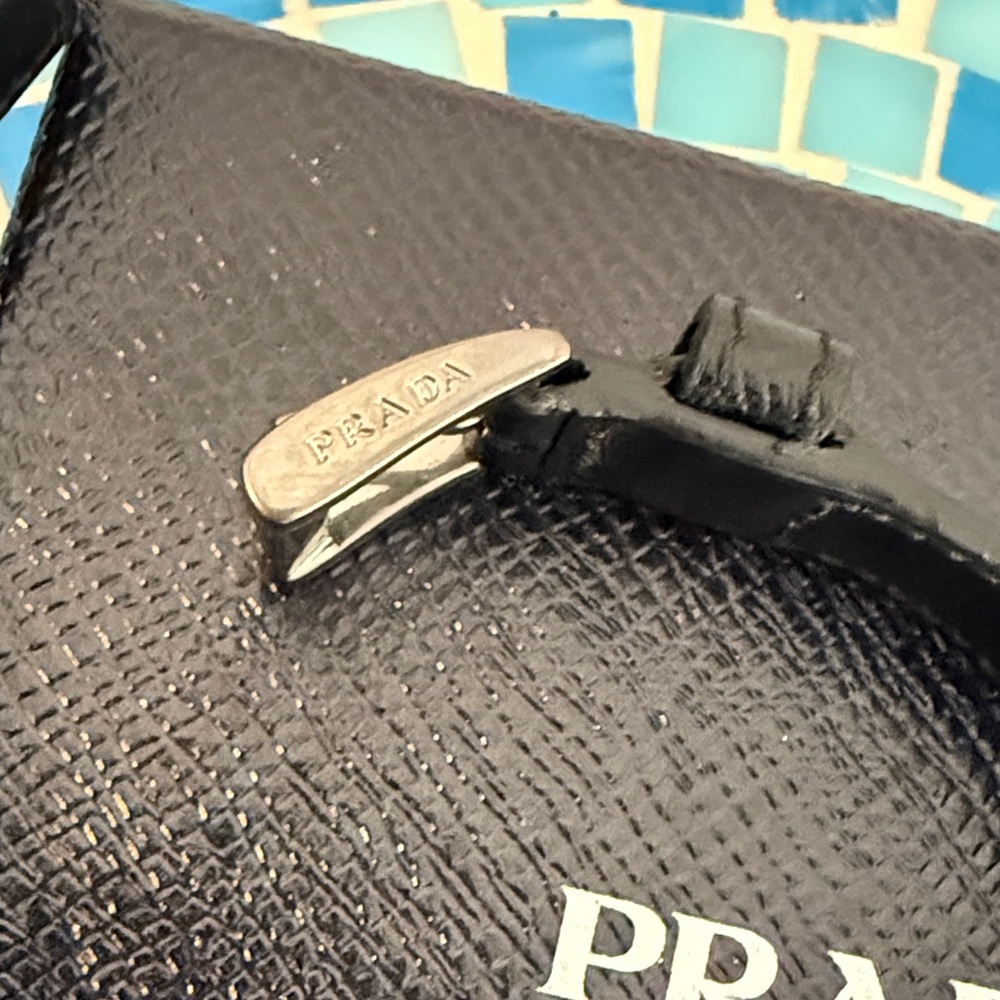 Prada Black Leather Bracelet with Brushed Metal Logo Plate - Picture 3 of 8